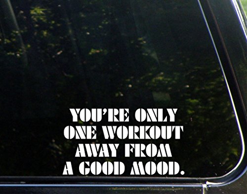 You're Only One Workout Away From A Good Mood. - 7"x 3 3/4" - Vinyl Die Cut Decal / Bumper Sticker For Windows, Trucks, Cars, Laptops, Macbooks, Etc.