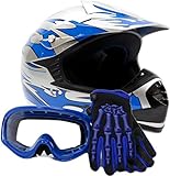 Youth Kids Offroad Gear Combo Helmet Gloves Goggles DOT Motocross ATV Dirt Bike MX Motorcycle Blue - Large
