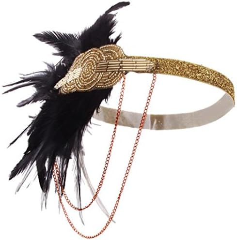 Black Gold Headpiece Vintage Style 1920s Headband Flapper Great Gatsby