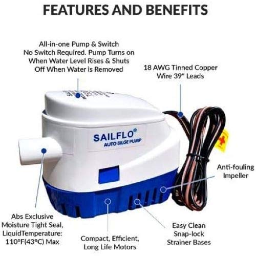 SAILFLO Automatic Submersible Boat Bilge Water Pump 12v 750gph Auto
