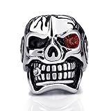 Elfasio Men's Stainless Steel Biker Ring Band Huge Silver Skull Red Eye Cigar CZ Jewelry (Size 8 to 15)