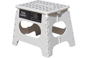 BEEANDEE Non-Slip Folding Step Stool, Sturdy Safe Enough - Holds up to 300 Lb - 11 inch Footstool for Adults or Kids, Folding Ladder Storage/Opens Easy, for Kitchen,Toilet,Camping (White)…