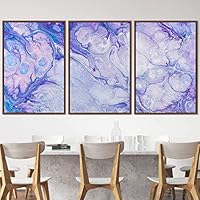 3 Piece Framed Canvas Wall Art Blue Pastel Liquid Canvas Prints Home Artwork Decoration for Living Room,Bedroom - 16