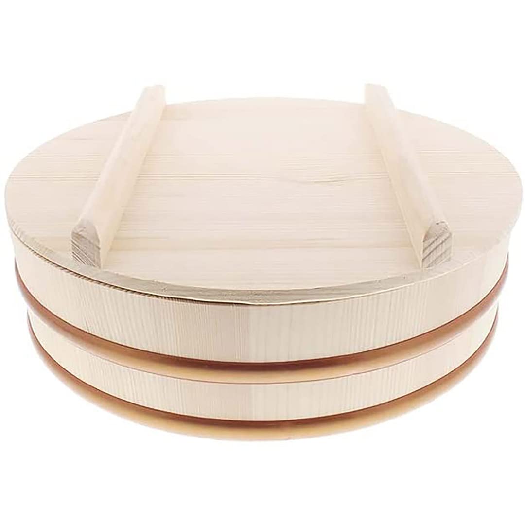 TIKUSAN Wooden Hangiri Sushi Rice Mixing Tub PP Band with Lid Made in Japan Made of Momi Fir Sushi Rice Bowl Sushi Oke (27cm)