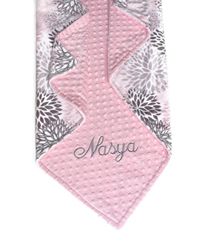 Personalized Baby Blanket or Lovey, Personalized Minky Baby Blanket, Pink and Gray Floral Blooms Blanket