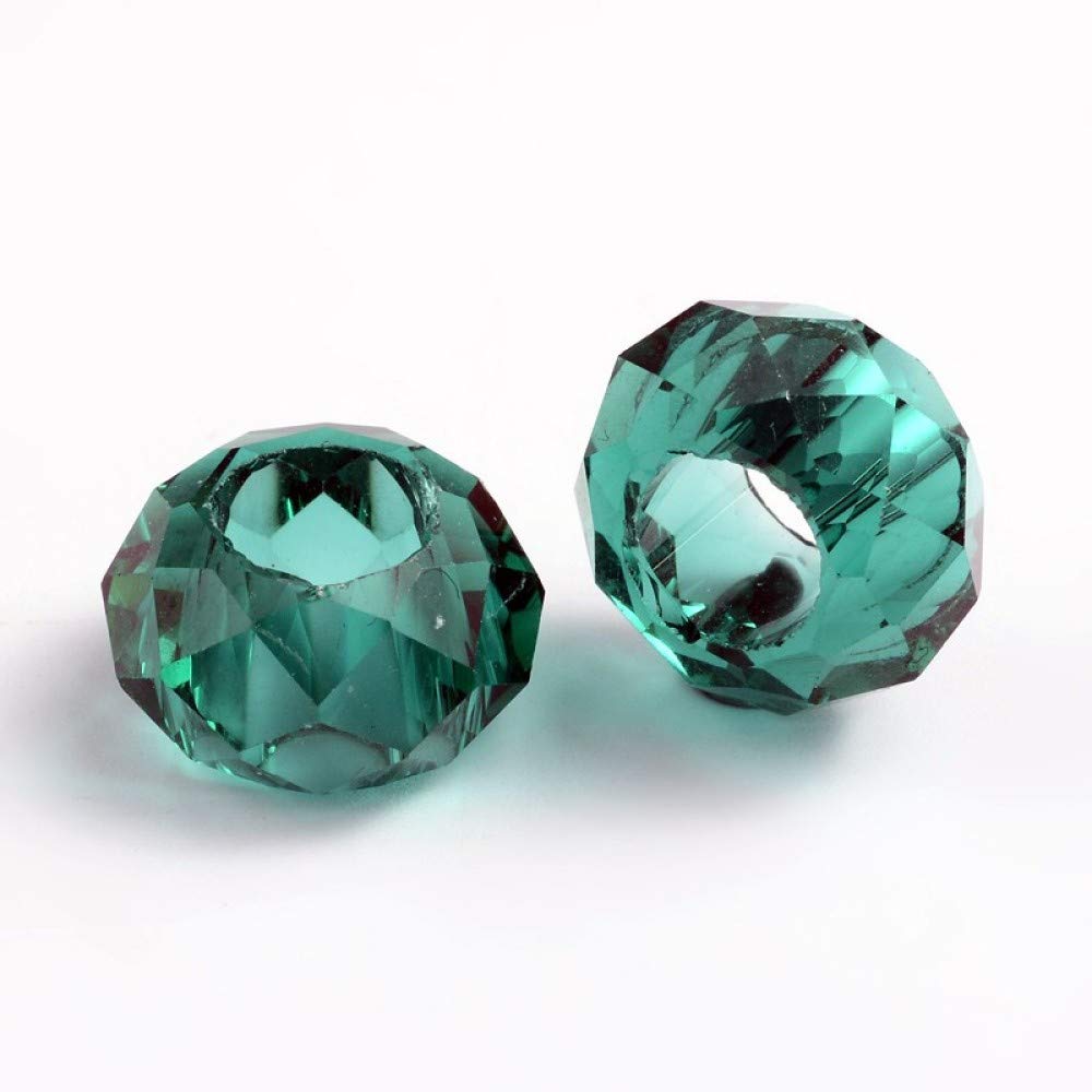 Beadthoven 100pcs Glass European Beads Large Hole Loose Beads No Metal Core Faceted Rondelle Bead fit for 5mm Snake Chain Bracelets Necklace Jewelry Making 14x8mm