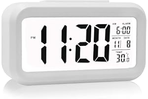 Alekiddy Digital Alarm Clock, Alarm Clock Battery Operated/Night Light/Indoor Temperature, Small Digital Clock with Funny Box (White)