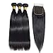 Brazilian Straight Hair 3 Bundles With Closure (16 18 20 with 14 inch) 9A Unprocessed Virgin Brazilian Straight Human Hair Weave Bundles with Closure Natural Color