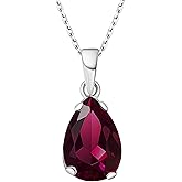 925 Sterling Silver Gemstone Necklace - Gemstone Teardrop Necklace - Birthstone Necklace for Women Silver - Pear Gemstone Pendant - Silver Jewelry for Women - Minimalist Chain Necklace