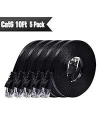 Cat 6 cable de Ethernet 10 ft (5 Pack) (a un precio CAT5e pero banda superior) Flat Internet   Cable de red CAT6 Ethernet Patch Cable corto   Negro Cable de computadora con Snagless Conectores RJ45