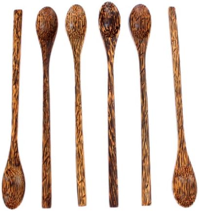 Palm Wood 8.5" Long Handle Coffee Tea Drink Bar Cocktail Stirrer Mixing Wooden Spoons, Set of 6