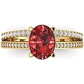 Clara Pucci 2.32 cttw Garnet 14K Yellow Gold Solitaire with Accents Ring for Women - Cocktail Statement Fashion Jewelry Gift (9X7mm, Oval Cut)