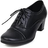 Women's Oxfords Wingtip Lace Up Chunky High Heels Pumps Square Closed Toe Vintage Brogue Dress Shoes