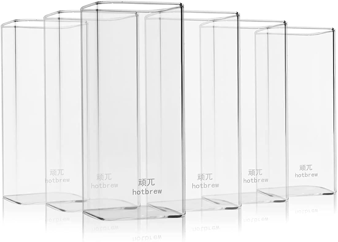 hotbrew Square Borosilicate Highball Drinking Glass Cups (Set of 6), for Water, Wine, Coffee, Extreme Hot & Cold Resistant, Dishwasher Safe 13.5oz