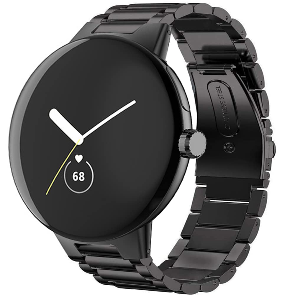 Blueshaweu Compatible with Goo gle Pi xel Watch 2 Bands, Stainless Steel Metal Replacement Strap Bracelet Compatible with Goo gle Pi xel Watch/Pi xel Watch 2 (Black)