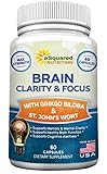 Brain Booster Nootropic Supplement for Focus, Memory & Clarity - Natural Brain Function Support Vitamin Pills for Mind Concentration & Mental Cognitive Health - St. John's Wort, DMAE, Ginkgo Biloba