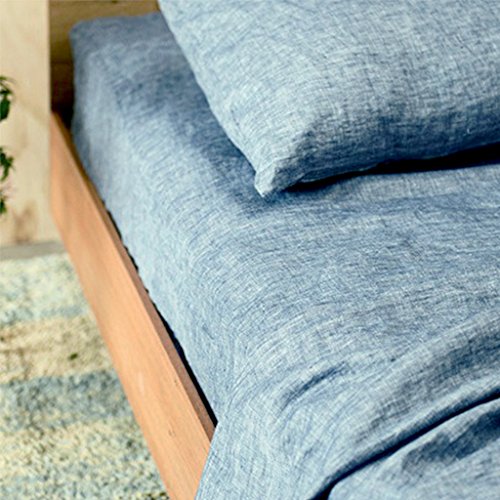Merryfeel Luxurious 100% Pure French Linen Sheet Set - Cal King -Chambray blue