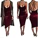 AbeTammy Women's Sexy Club Dress Sleeveless Velvet Bodycon Midi Dress (Large, Burgundy)