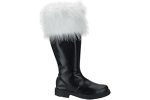 FUN N DOPE Premium Santa Claus Boots - Black Polyurethane, Side Zipper, and White Plush Cuffs - Ideal for a Professional Santa Costume - Santa Boots by Halco