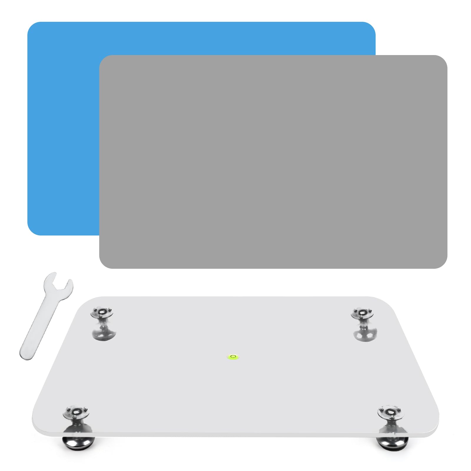 Leveling Board, 16x12in Transparent Leveling Board for Epoxy Resin with Grey & Blue Silicone Pad Adjustable Self-Leveling Table for DIY Art Supplies Acrylic Pouring Tool