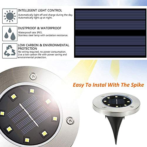 CHARS Solar Bodenleuchte Solarlampen für Außen 8 Stück - 8 LEDs Solarleuchten Garten IP65 Wasserdicht Edelstahl… – Bild 5