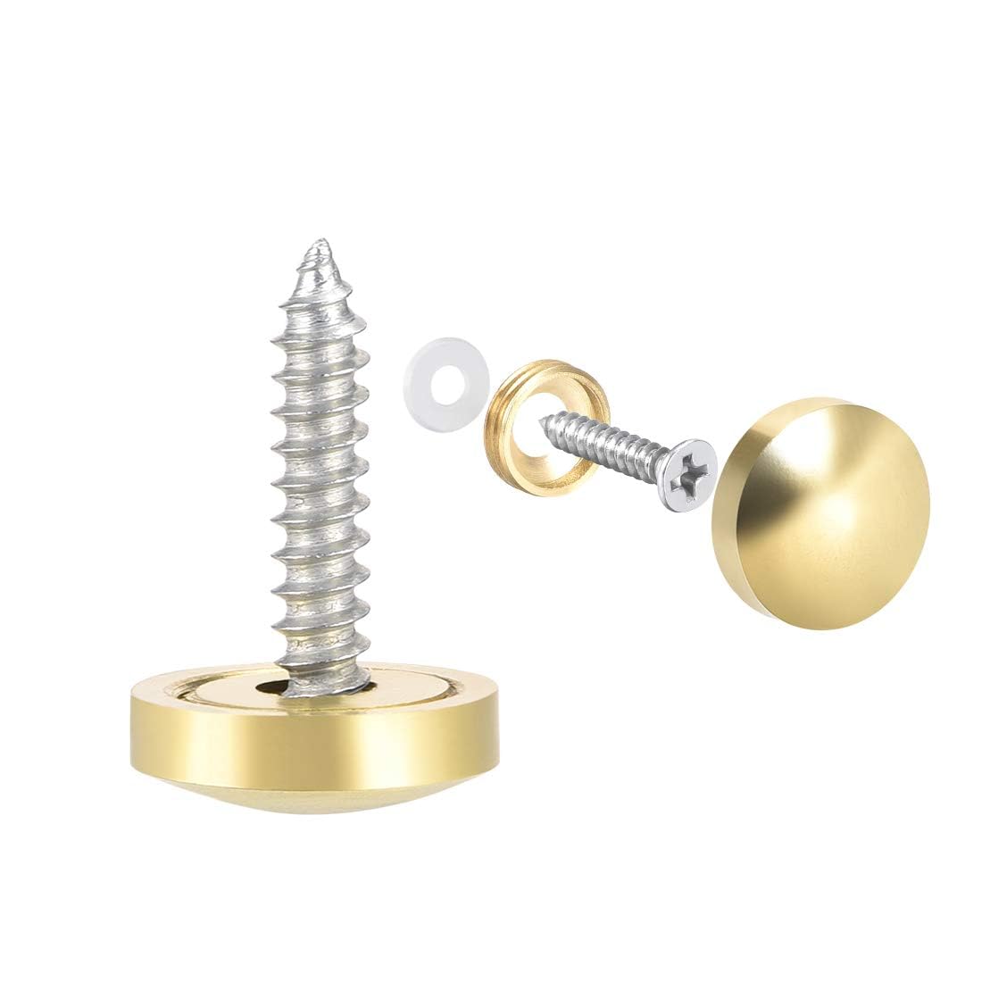 TOP-VIGOR 8Pcs Mirror Screws, 14mm brass Mirror Screws Cap Nail with Washers, Decorative Cap Covers Polished Mirror Nails for Mirrors, Furniture Fittings, Tables, Wardrobes, Glass, Gold