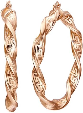 Tobert Women's Stainless Steel Great Wall Pattern Pink Gold Plated Hoop Earrings Jewelry