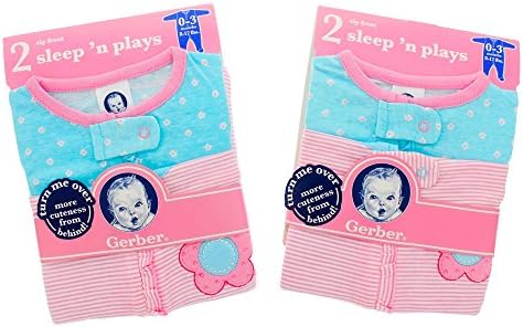 Gerber Girls Pink/Blue Front Zip &amp; Snap Footed Sleep N' Play Sleepers, 4 Pack (0-3 Months)
