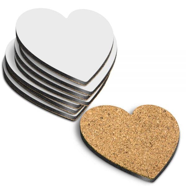 50 x MDF Blank Sublimation Coasters Cork Backed - 9cm x 9cm White Blanks Heart