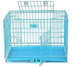 RvPaws Double Door Folding Metal Cage with Removable Tray and Paw Protector for Dog, Cats and Rabbits -24' Inch (Blue)