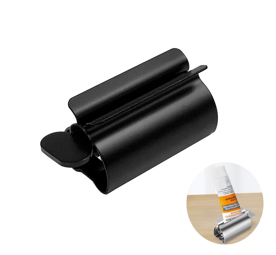 NestNook Toothpaste Squeezer - Stainless Steel Tube Squeezer Metal Tube Wringer Toothpaste seat Holder Stand (Black 1pc)
