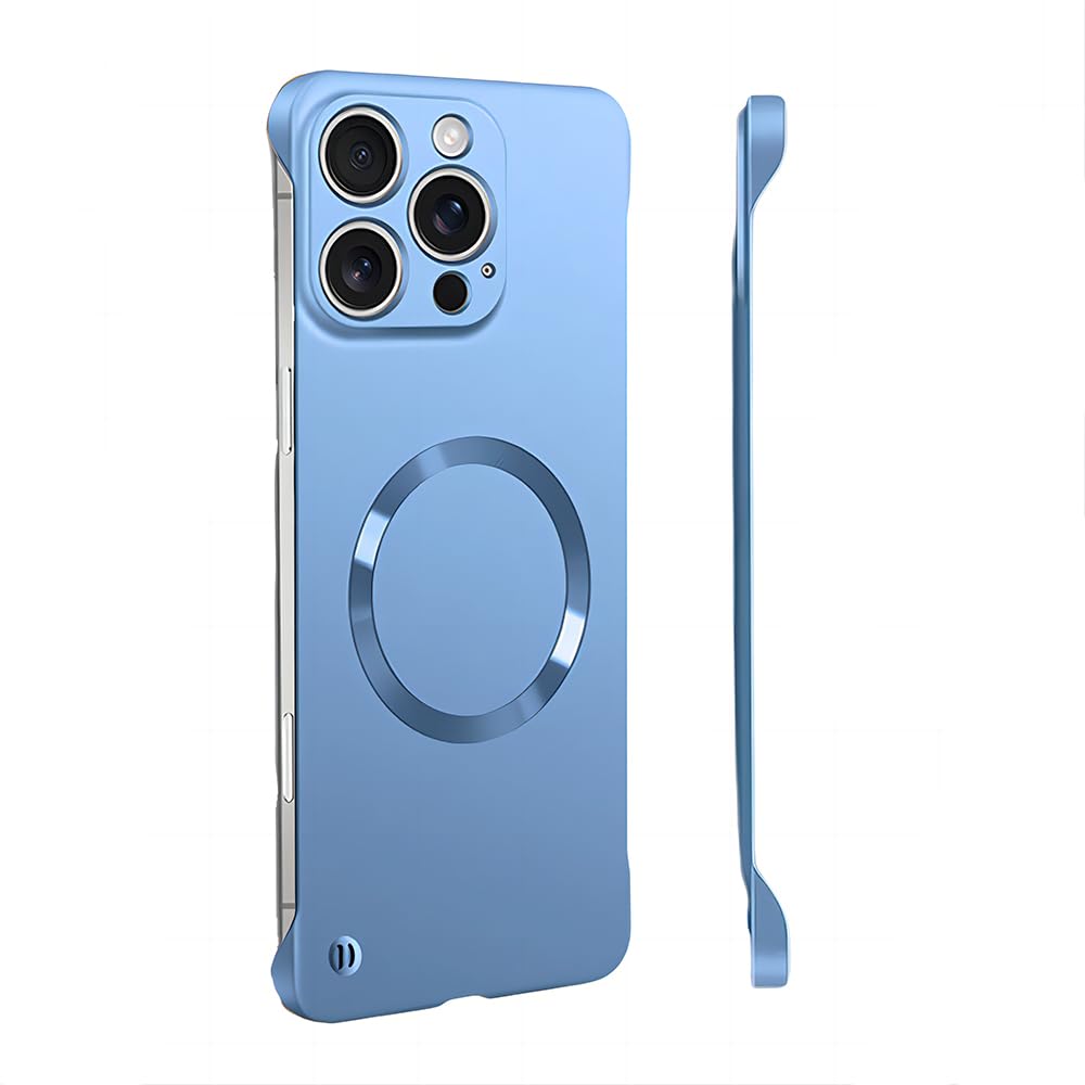 Photo 1 of YAOZOCASE for iPhone Case,Luxury Magnetic Metal Gloss Matte Ultra Thin Frameless,Compatible with Magsafe Slim Hard PC Protection Shockproof Phone Case (Blue,iPhone 14 Pro Max)