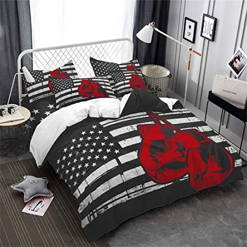 American Flag Duvet Cover Full Size,Independence Day Home Decor,Quilt Cover Full Red Boxing Gloves Bedding Set 3 Pcs - Thumbnail 3