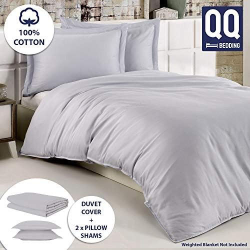 QQ Bedding 100% Cotton Weighted Blanket Cover & Two Pillow Shams | Premium and Soft Turkish Cotton Duvet Cover | Washable/Removable with Zipper & Secure Ties | Fits to All Brands