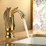 Rozinsanitary Gold Polished Swan Shape Bathroom Sink Faucet Single Lever Basin Mixer Tap