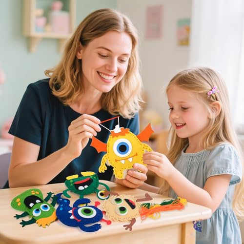 12 Pieces Sewing Kit Children Felt Craft Kit for Beginners, Complete Set of Sewing Monster Felt, DIY Sewing Gift Girls 6 7 8 9 10 Years