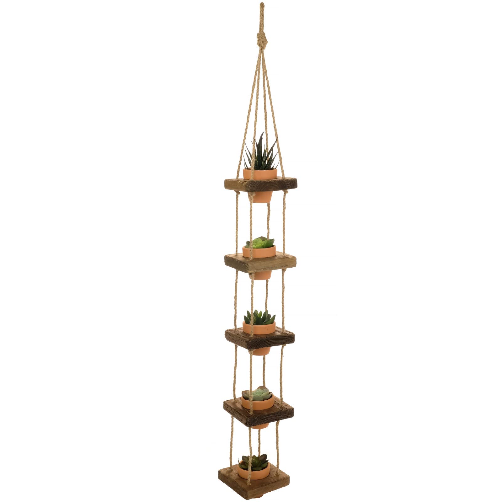 Photo 1 of EXCELLO GLOBAL PRODUCTS Rustic 5-Tier Wooden Hanging Planter with Distressed Finish - Farmhouse Style. Comes with 5 Terracotta Pots, Ready for Hanging.