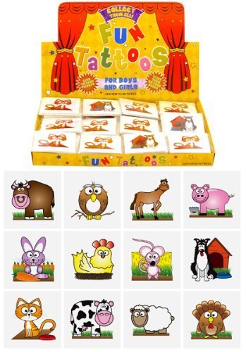 12 Mini Farm Animal Temporary Tattoos Boys Girls Party Bag & Stocking Fillers