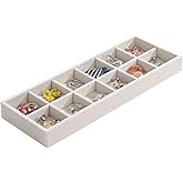 Divided Drawer Organizer Tray, Velvet Jewelry Storage Tray, Necklace Bracelet Ring Earring Display Tray,Bedside Nightstand Desk Holder Tray for Phone Watch Sunglasses Cosmetics Storage/Beige/12grid
