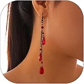 Gothic Blood Drop Earring for Women Punk Vintage Black Red Crystal Teardrop Dangle Earrings Halloween Vampire Cosplay Party Earrings Jewelry for Women