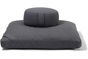 R E N O O Meditation Cushion Set by renoo - Durable Comfortable Organic Cotton, Linen, Hemp - Modern Zafu Zabuton - Buckwheat Kapok Filled Floor Pillow Yoga Bolster in 15 Colors Washable Cover