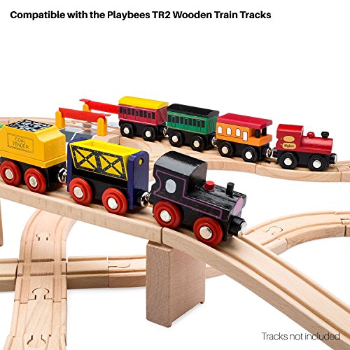 Playbees 12 Piece Wooden Train Cars Set Includes 3 Engines