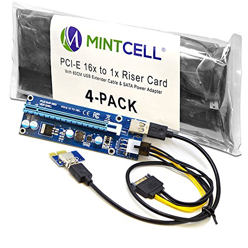 4-Pack PCIe 6-Pin PCI-E 16x to 1x Powered Riser Adapter Card w/ 60cm