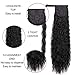 AISI BEAUTY Long Ponytail Extensions for Black Women Synthetic 22 inch Curly Wrap Around Black Ponytail Corn Wave Ponytail Hairpiece Magic Paste Black Ponytail(color:1B#)