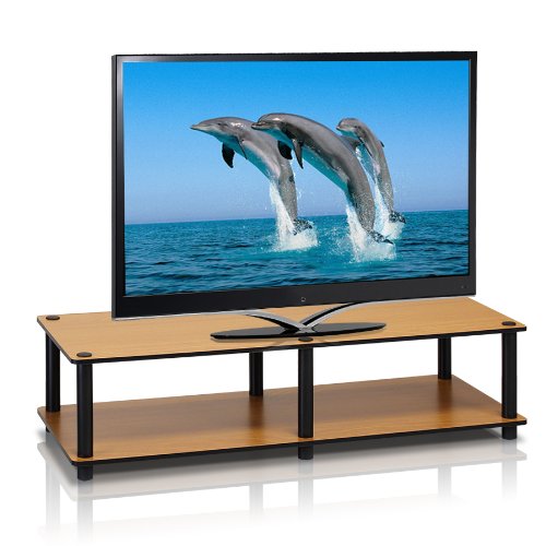 Furinno 11175LC(BK)/BK Just No Tools Wide Light Cherry Television Stand with Black Tube