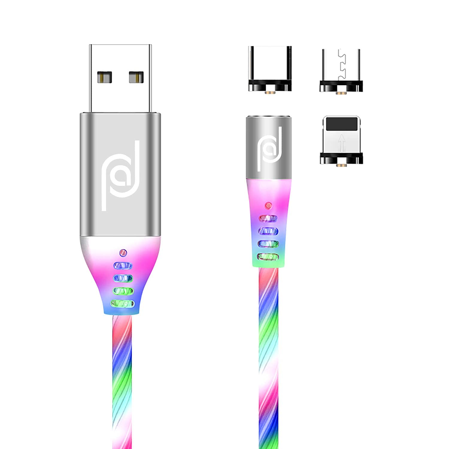 JJA Magnetic Charging Cable, Phone Charger, 3 in 1 Micro USB, Type C, i/Connector, Android Smart Phones, Fast Charger, Made with Luminous LED with Silicone Tubing (1 Meter)
