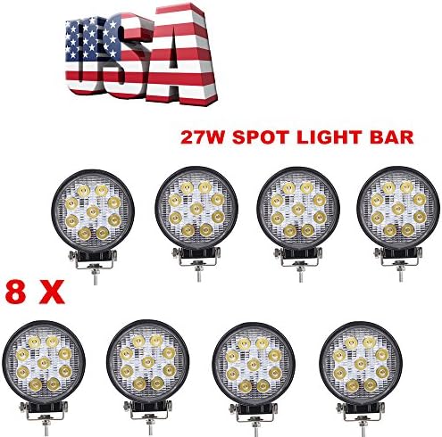 Topcarlight 8PC 27w Round Spot Beam Led work Light Bar for Offroad SUV Boat Truck ATV Car 4x4 Jeep Black