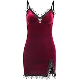 TSMNZMU Women Gothic Mini Dress Velvet Sleeveless Lolita Dresses Emo Grunge Punk Dress Goth Sexy Halter Dress