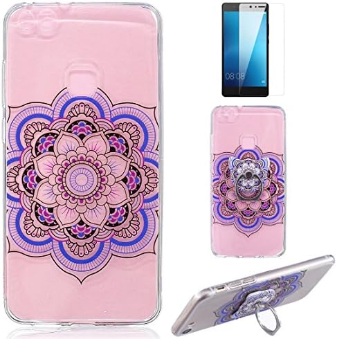 For Huawei P10 Lite Case Kickstand,OYIME Luxury [Mandala] Relief Pattern Design Thin Slim Silicone Rubber Protective Back Cover Ring Holder Anti-Scratch Bumper and Screen Protector