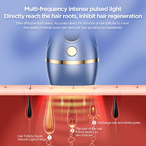 Houselog Hair Removal Permanent Hair Removal System Device Painless Hair Remover 999999 Flashes for Women and Men(Purple Blue)